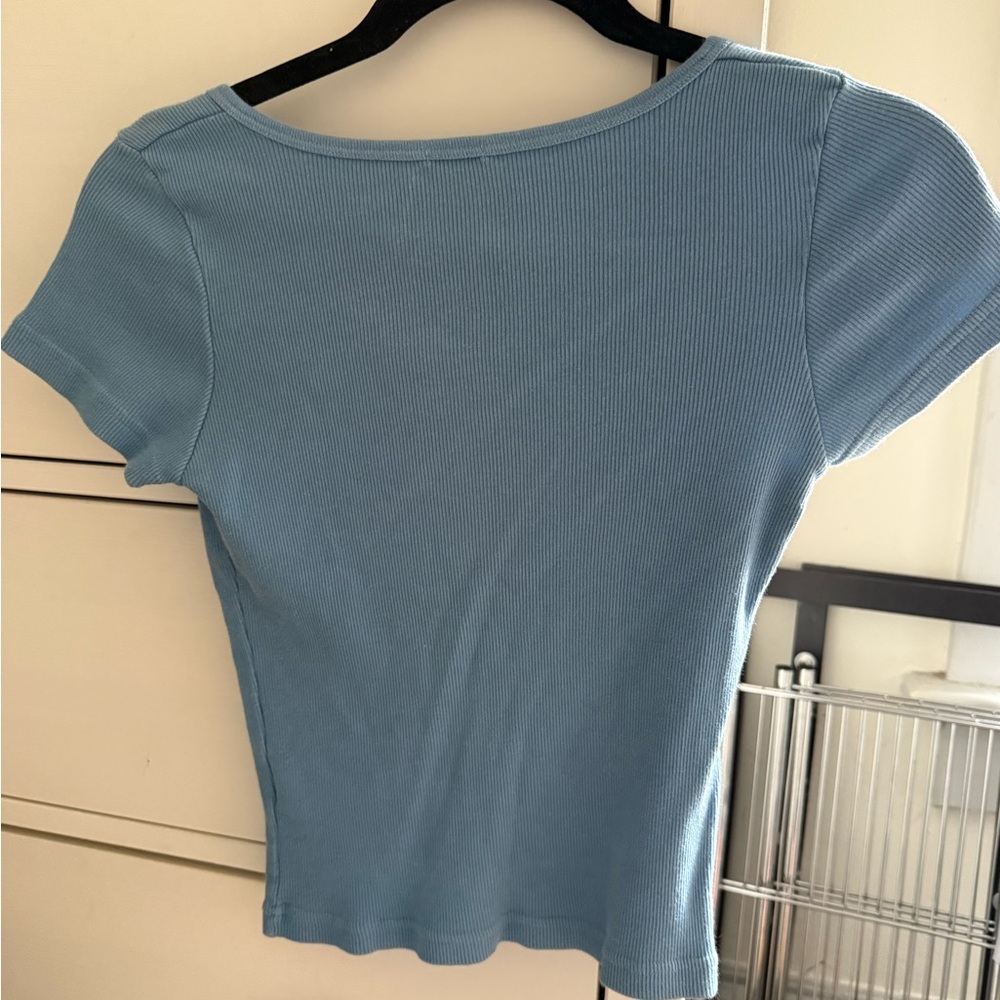 Brandy Melville Light Blue Ribbed Button-Up Top - Picture 2 of 3